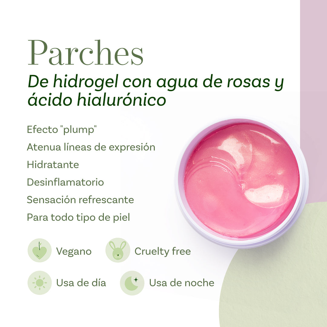 Parches de Hidrogel para Ojeras con Agua de Rosas y Ácido Hialurónico