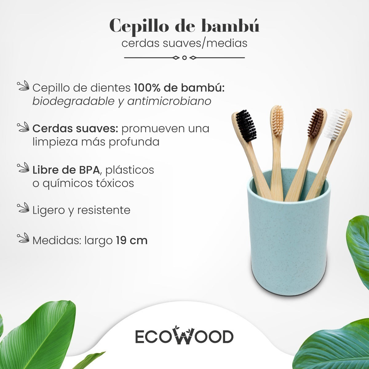 Ecowood Cepillo De Dientes De Bambú Cerdas Suaves 4 Piezas