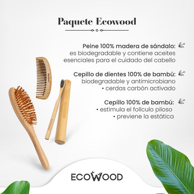 Ecowood Kit Con Peine, Cepillo Cabello Redondo Y Cepillo Dientes