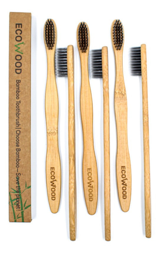 Ecowood Cepillo De Dientes De Bambú Cerdas Carbón Activado 6 Piezas