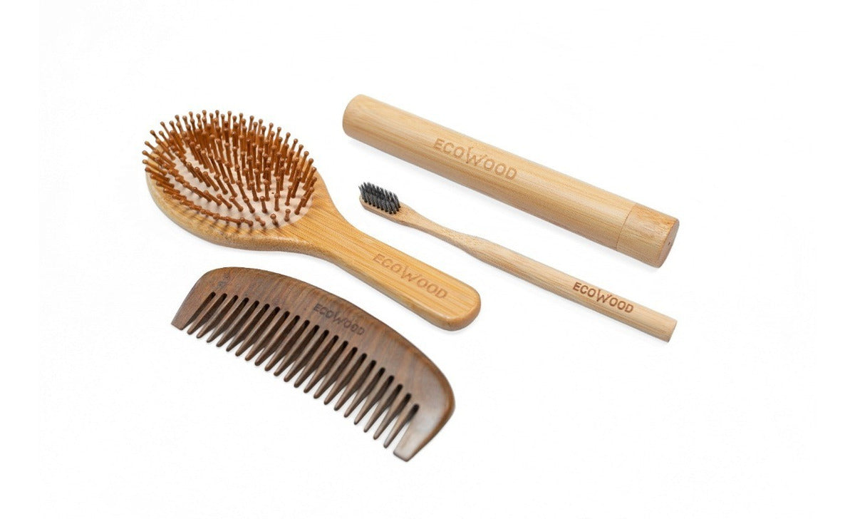 Ecowood Kit Con Peine, Cepillo Cabello Redondo Y Cepillo Dientes